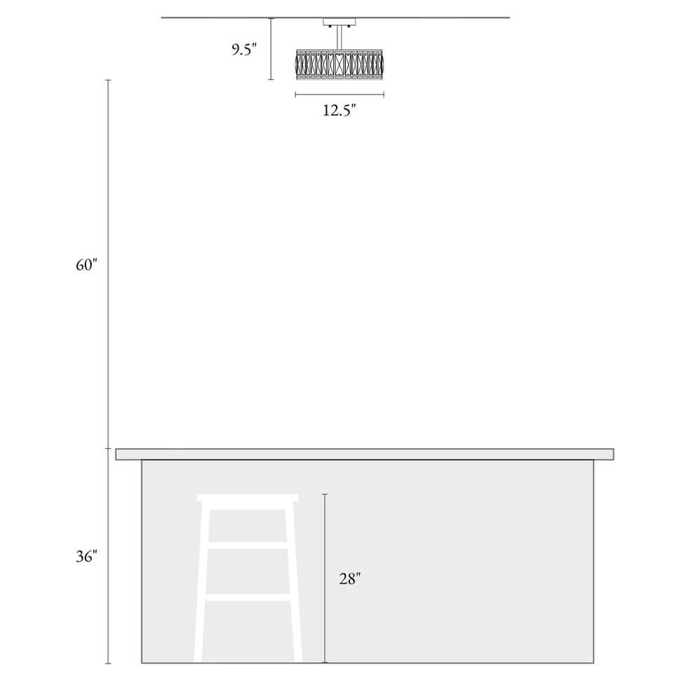 12.5 in. 2-Light Industrial Modern Black Drum Semi Flush Mount Light with Crystal Glass Shade - Hercitys
