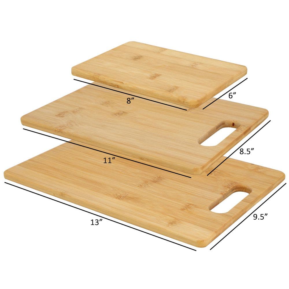 3 Piece 8 in., 11 in., and 13 in. Bamboo Wood Cutting Board Set - Hercitys