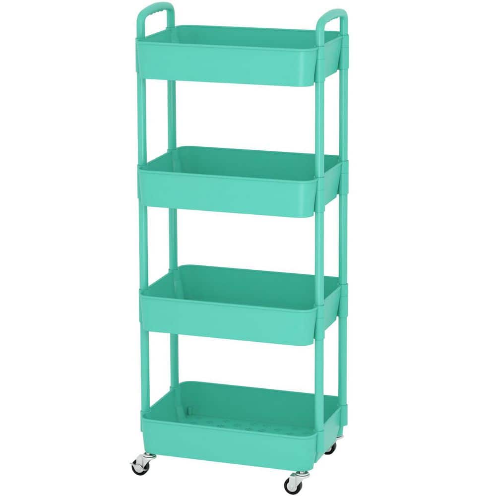 4-Tier Plastic -Wheeled Storage Utility Cart in Green - Hercitys
