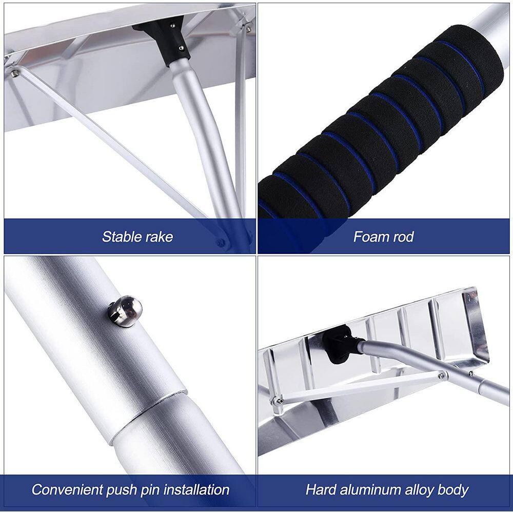 238 in. Silver Retractable Aluminum Snow Rake, Light Roof WITH 25 in. Blades, Snow Removal Tools - Hercitys