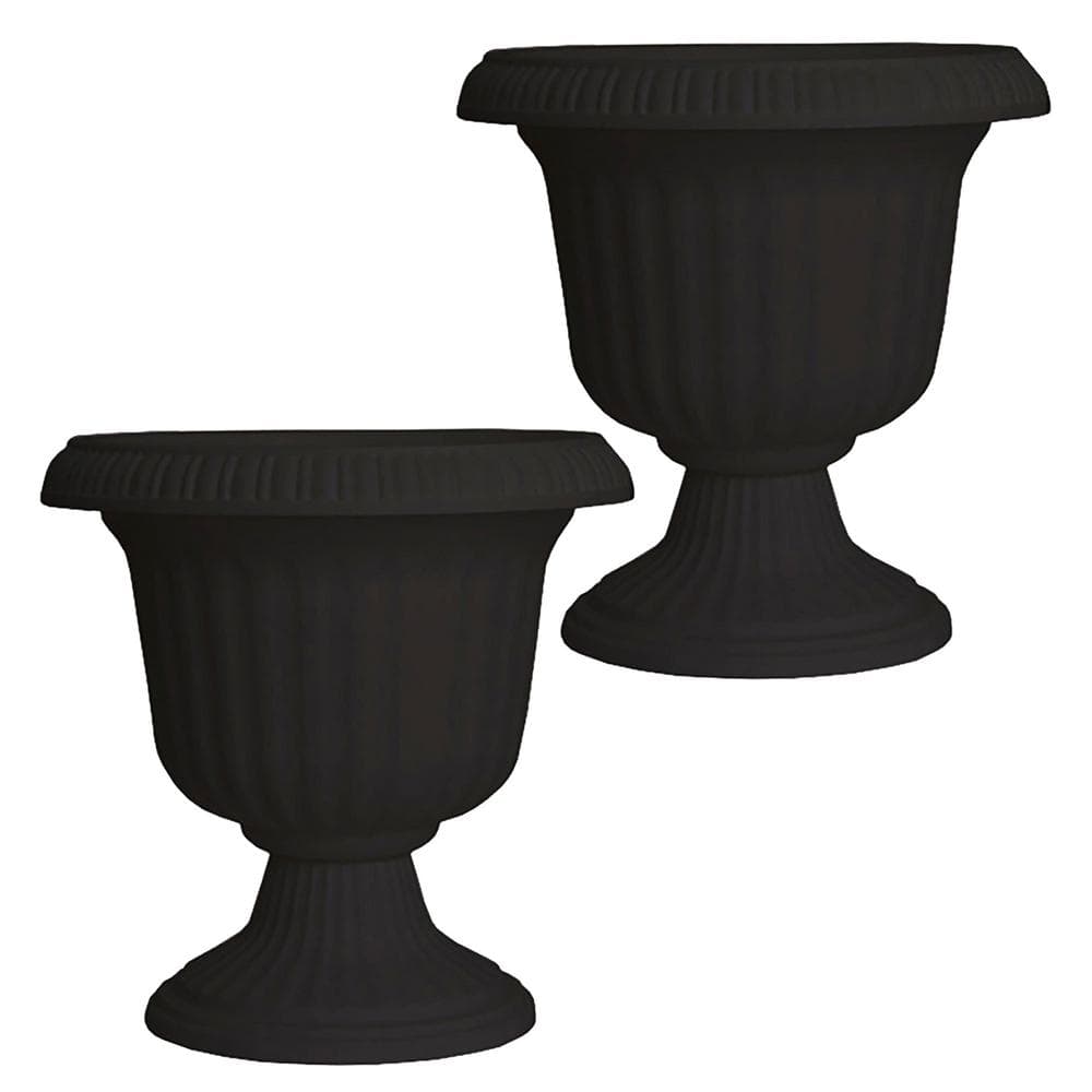 14 in. Black Lightweight Resin Plastic Outdoor Utopian Urn Planter (2-Pack) - Hercitys