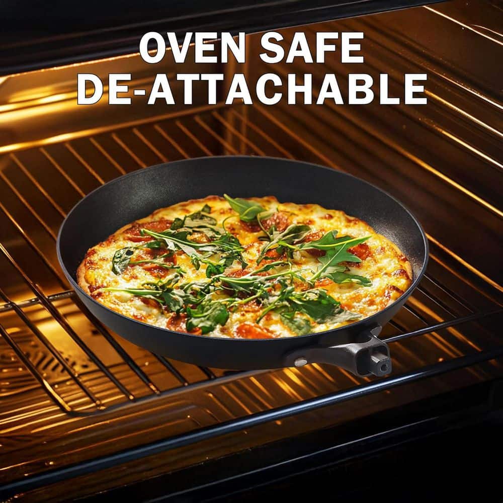 10 in. Cast Iron Nonstick Frying Pan Skillet with Detachable Acacia Wooden Handle, Honeycomb Non Stick Omelet Egg Pan - Hercitys