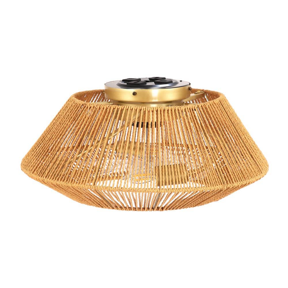 18.5 in. 4-Light Bohemian Antique Gold Drum Semi-Flush Mount with Natural Jute Rope Shade - Hercitys