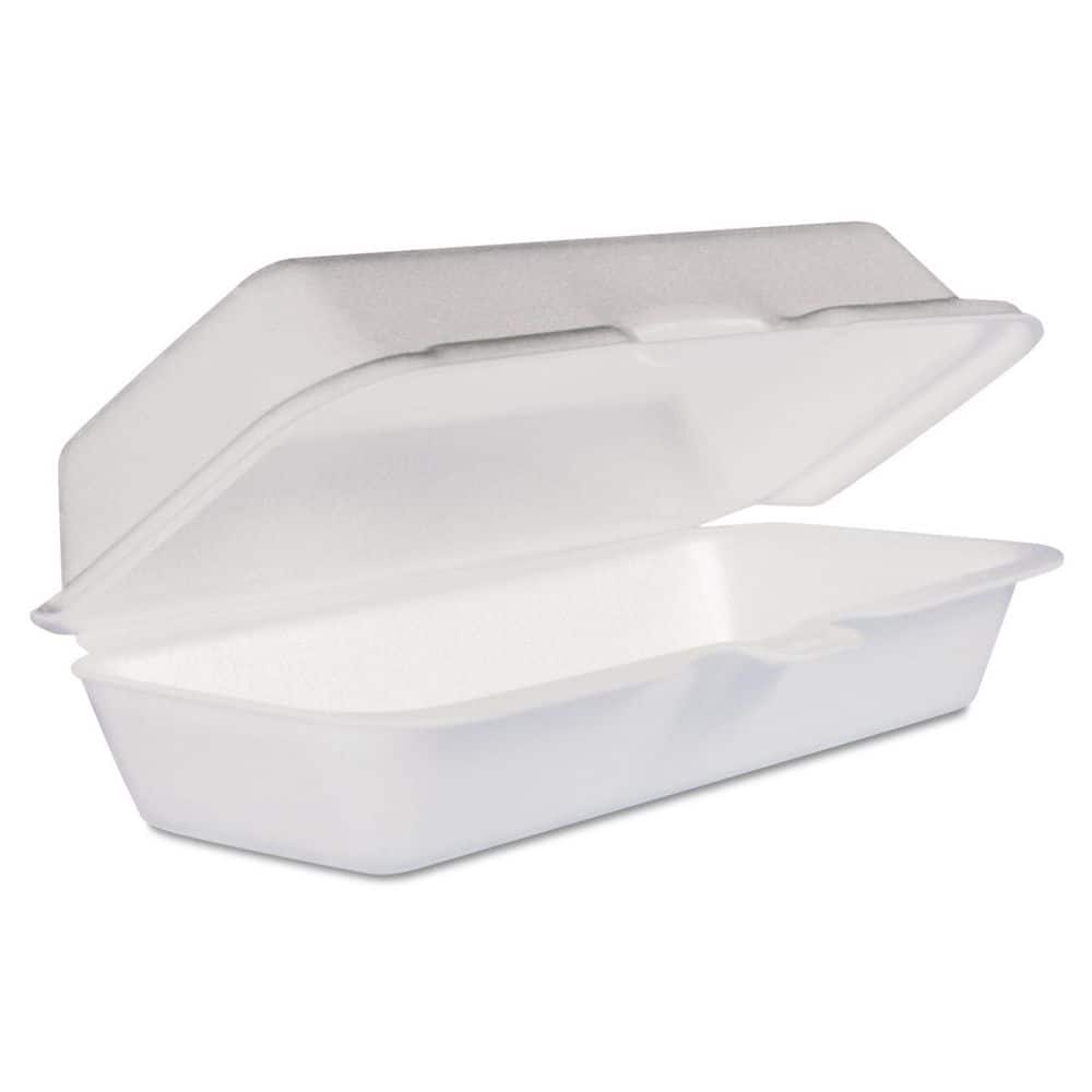 3.8 in. x 7.1 in. x 2.3 in. White Foam Hinged Lid Container Hot Dog Container (125-Bag 4-Bags/Carton) - Hercitys