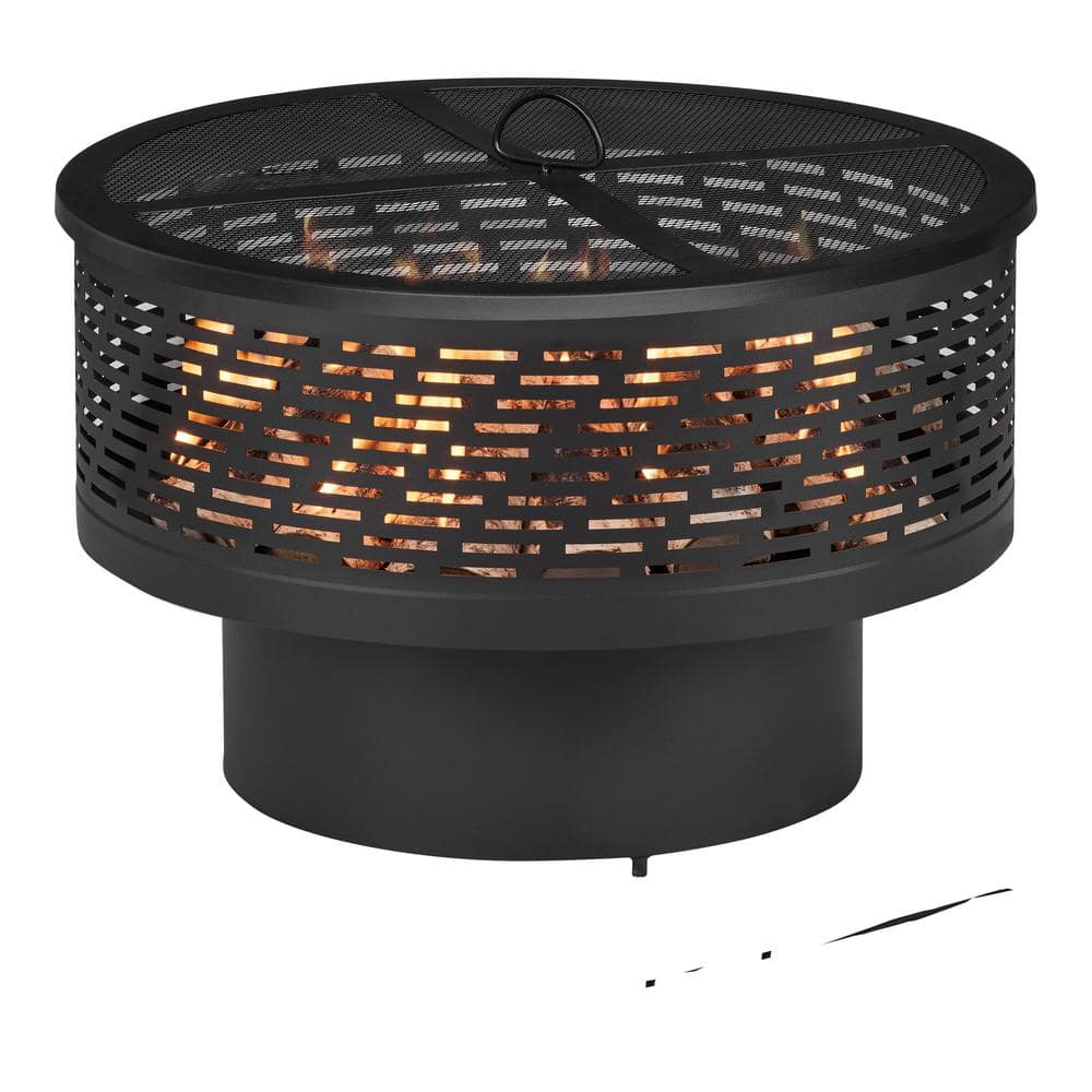26.00 in. W Black Steel Wood Outdoor Fire Pit with Cover and Poker Included - Hercitys