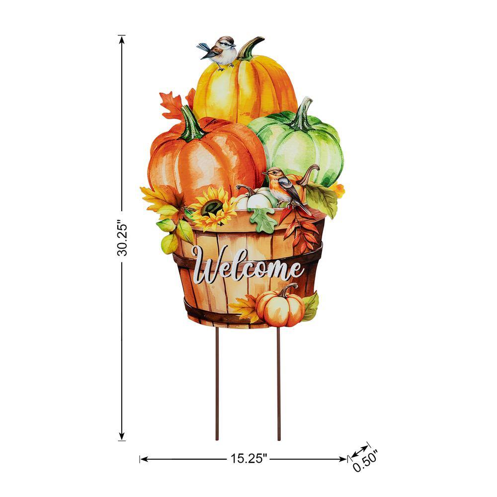 30.25 in. H Fall Metal Pumpkins with Barrel Yard Stake - Hercitys