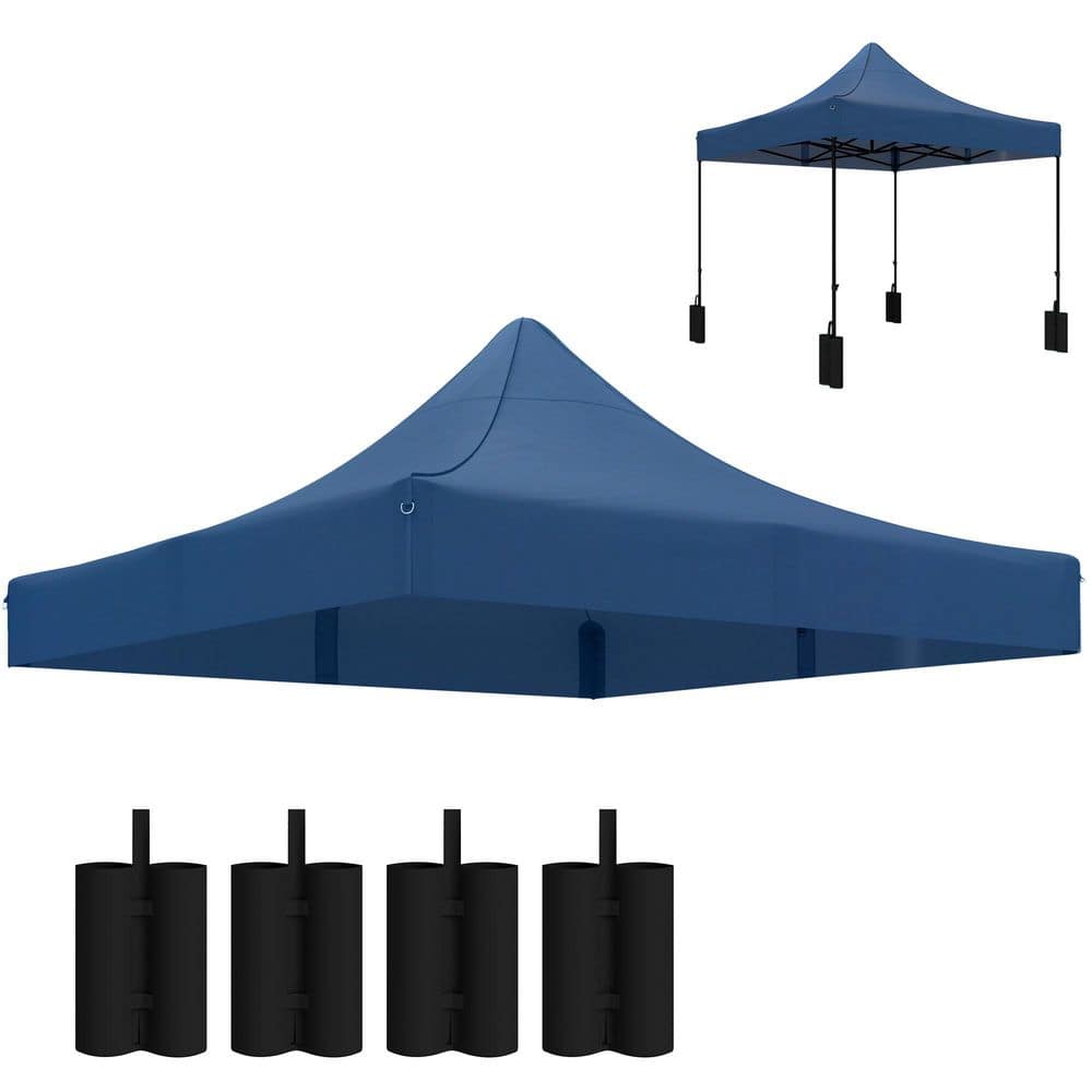 10 x 10 ft. Canopy Replacement Cover with 4-Weight Bags 8-Drainage Holes, UPF50+ Canopy Replacement Top, Navy Blue - Hercitys