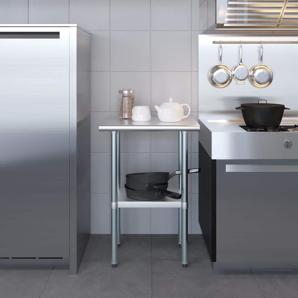 18 in. x 24 in. Stainless Steel Kitchen Utility Table with Adjustable Bottom Shelf - Hercitys