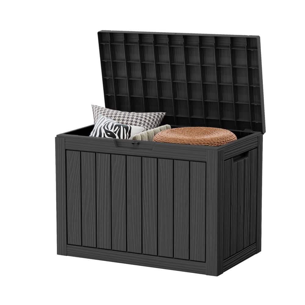 45 Gal. Black Outdoor Resin Waterproof Deck Box with Lockable Lid for Patio, Garden - Hercitys