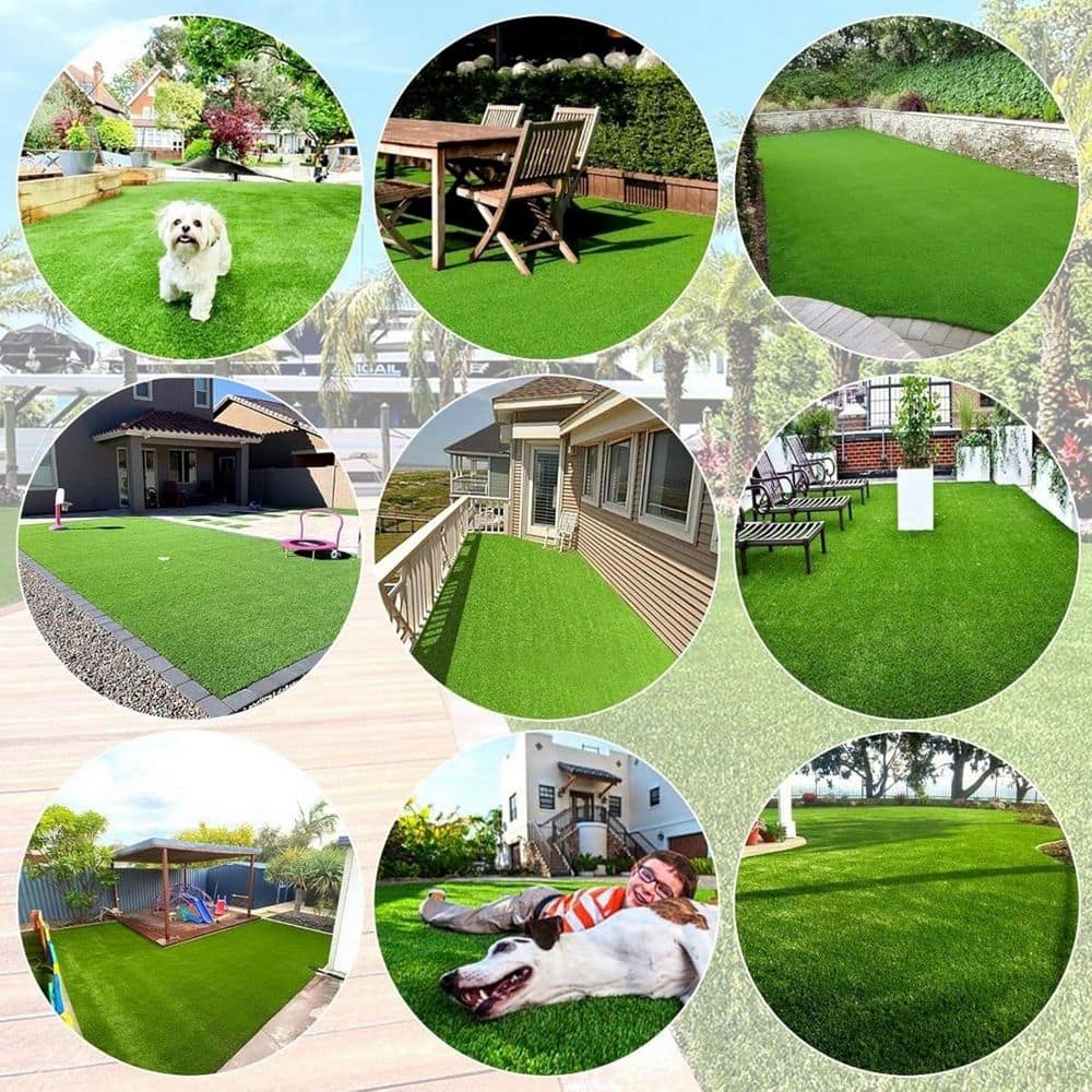 5 ft. x 10 ft. Plastic Garden Fence Premium Artificial Turf Mat with Drainage Holes and Rubber Backing in Green - Hercitys