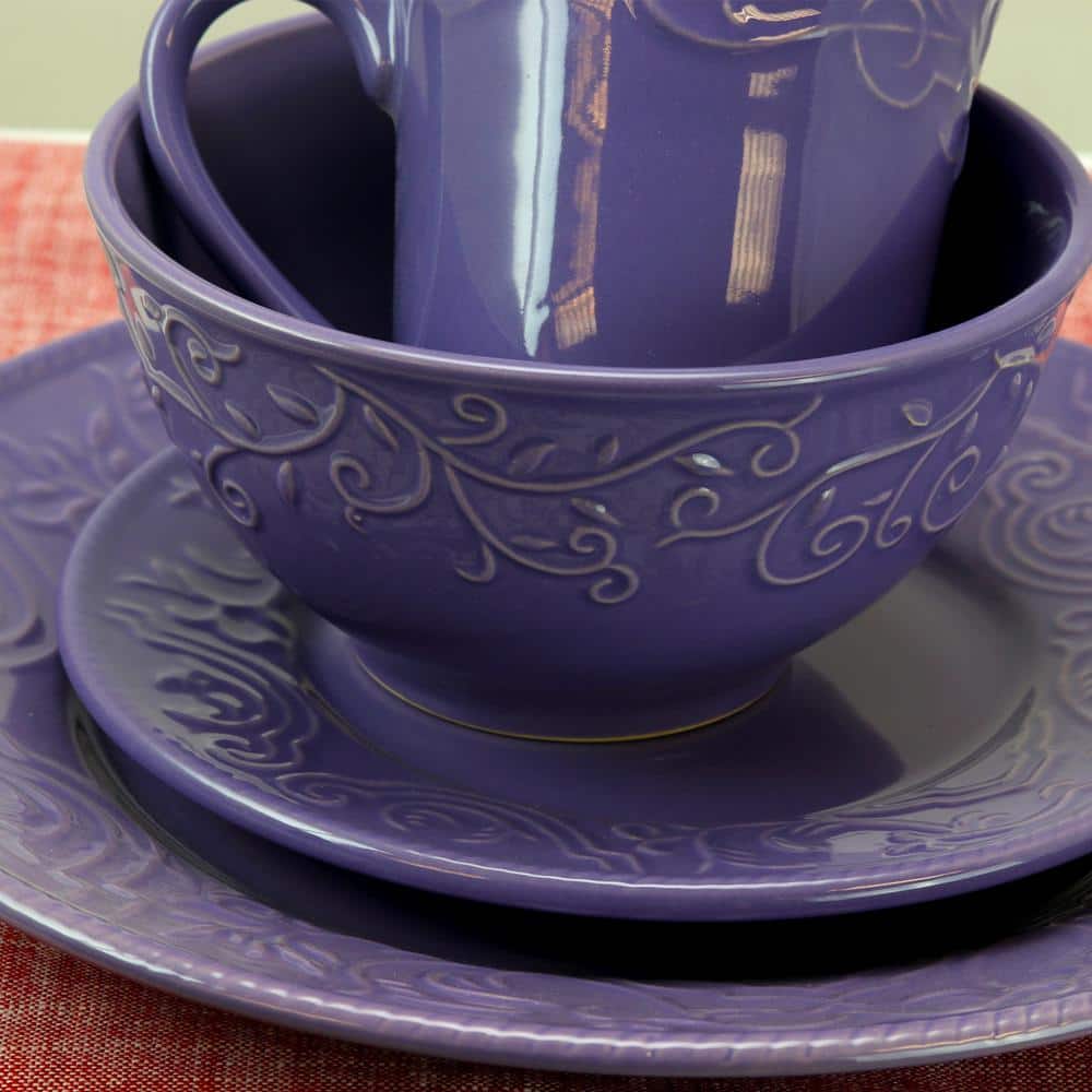 16-Piece Traditional Lilac Stoneware Dinnerware Set (Service for 4) - Hercitys
