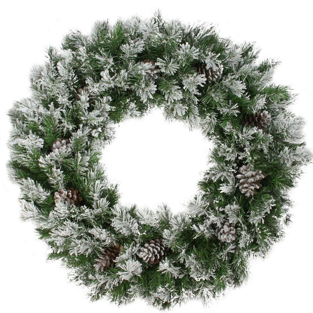 36 in. Flocked Angel Pine with Pine Cones Artificial Christmas Wreath - Hercitys