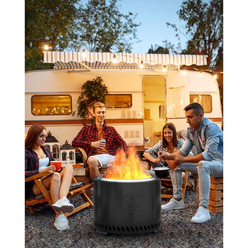 19 in. Black Stainless Steel Smokeless Wood Burning Patio Fire Pit with Removable Ash Pan and Stand and Travel Bag - Hercitys