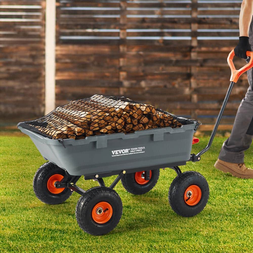 3.1 cu. ft. Dump Cart Poly Steel Frame Dump Wagon with 2-in-1 Convertible Handle Utility Garden Cart - Hercitys