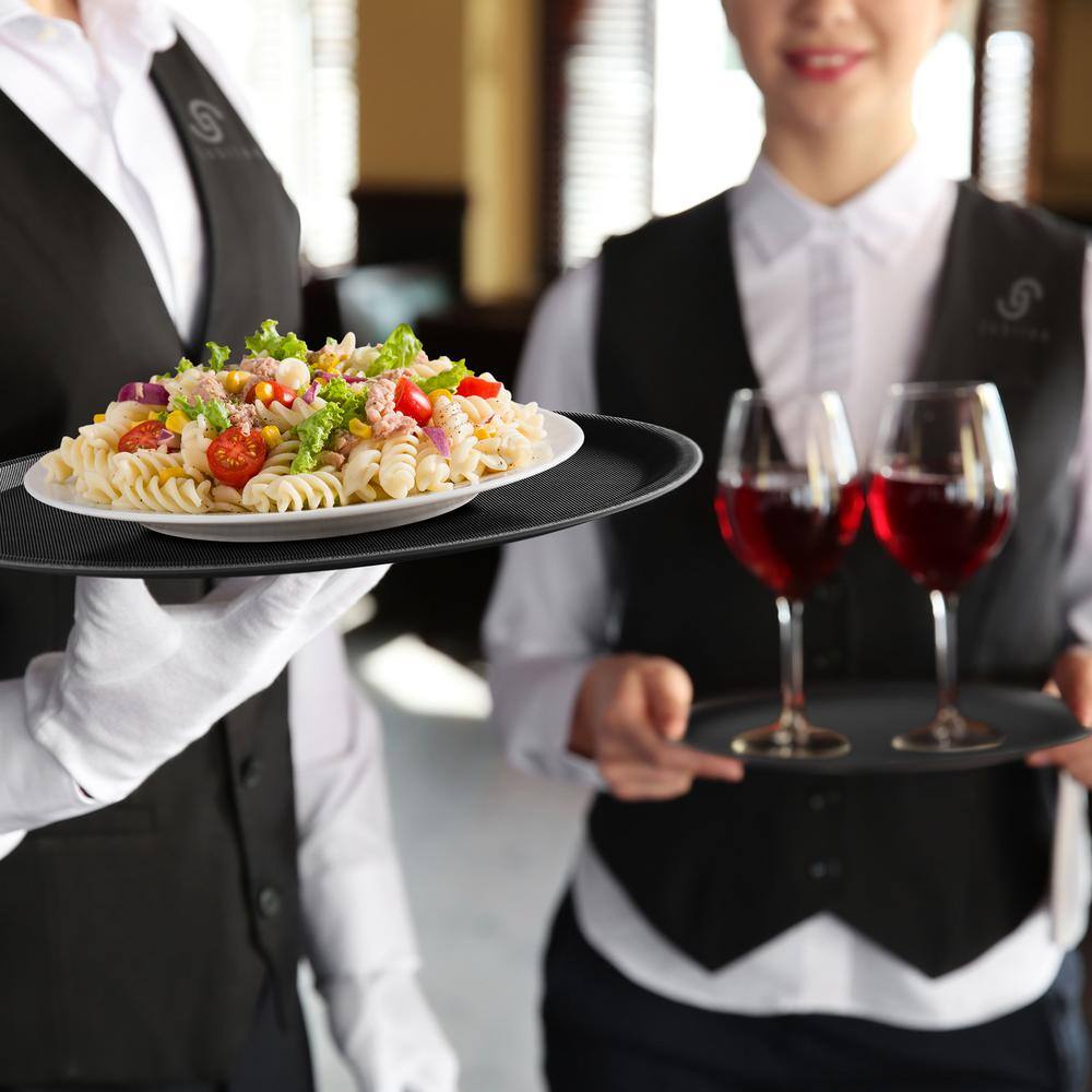 16 in. x .75 in. Round Plastic Non-Slip Serving Trays, Black-NSF Food Service (Set of 2) - Hercitys