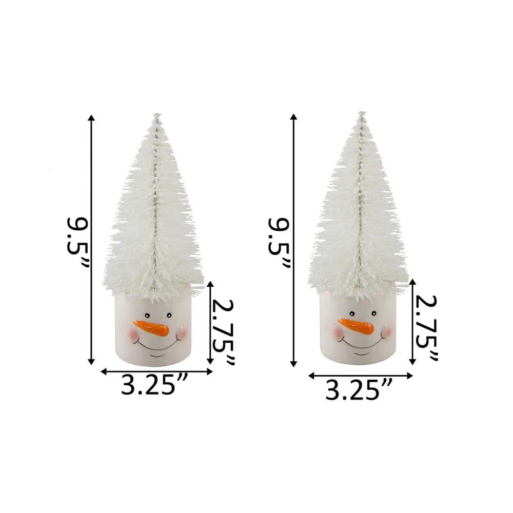 10 in. H Ceramic Mini Artificial Christmas Trees Snowman Pot in White (Set of 2) - Hercitys