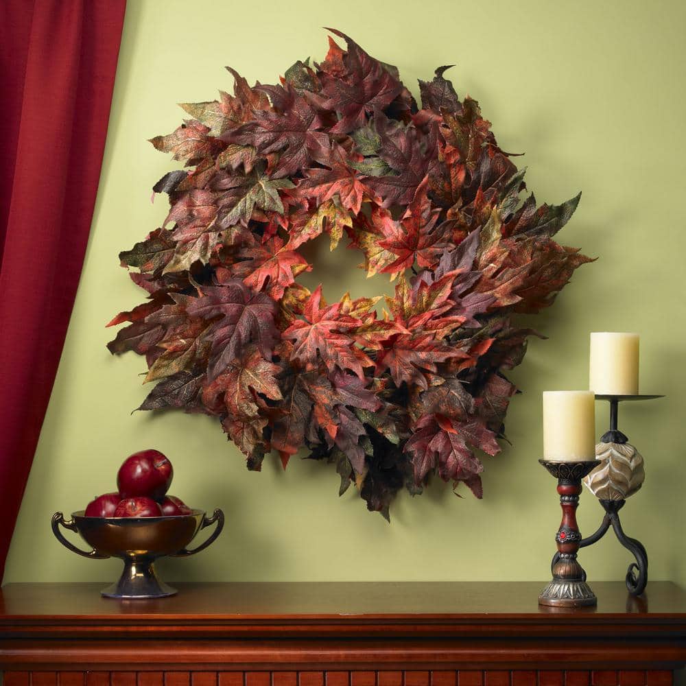 30in. Artificial Wreath with Autumn Maple Leaves - Hercitys