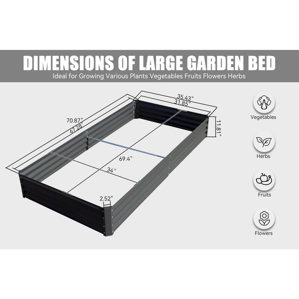 5.91 ft. x 2.95 ft. x 0.984 ft. Galvanized Metal Raised Garden Bed， Thickening Metal Planter Box, Gray - Hercitys
