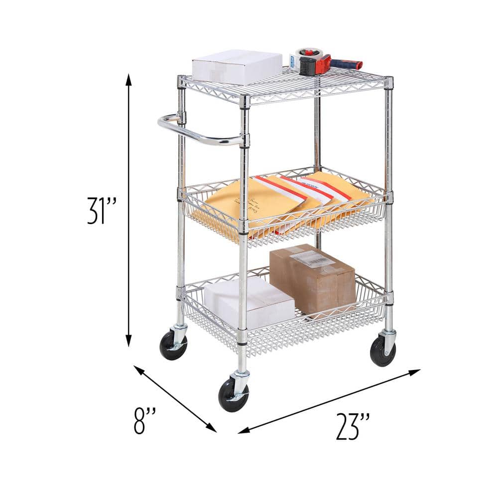 3-Shelf Chrome Rolling Cart - Hercitys