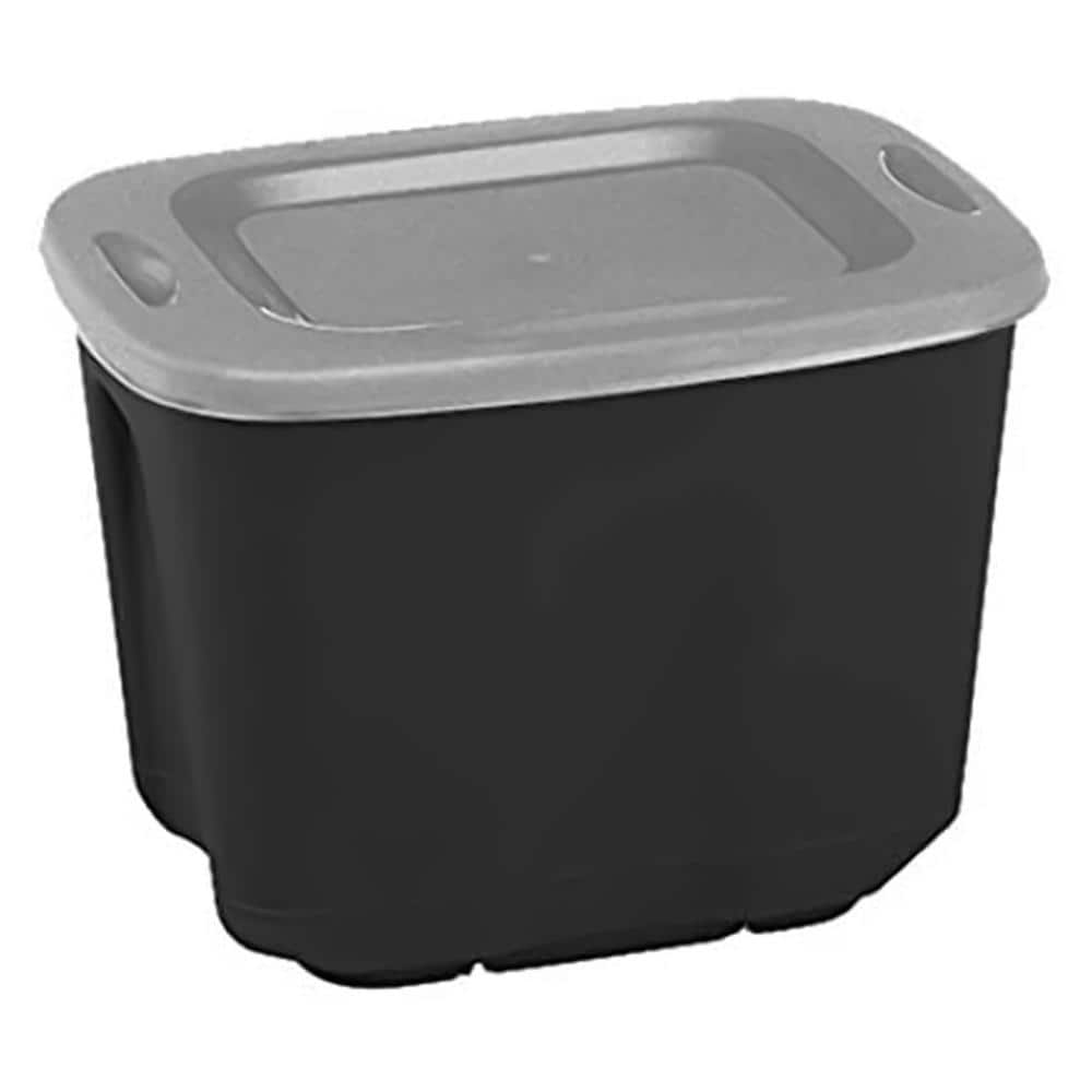 10 gal. Durable Molded Plastic Storage Bin with Secure Lid in Black and Silver - Hercitys