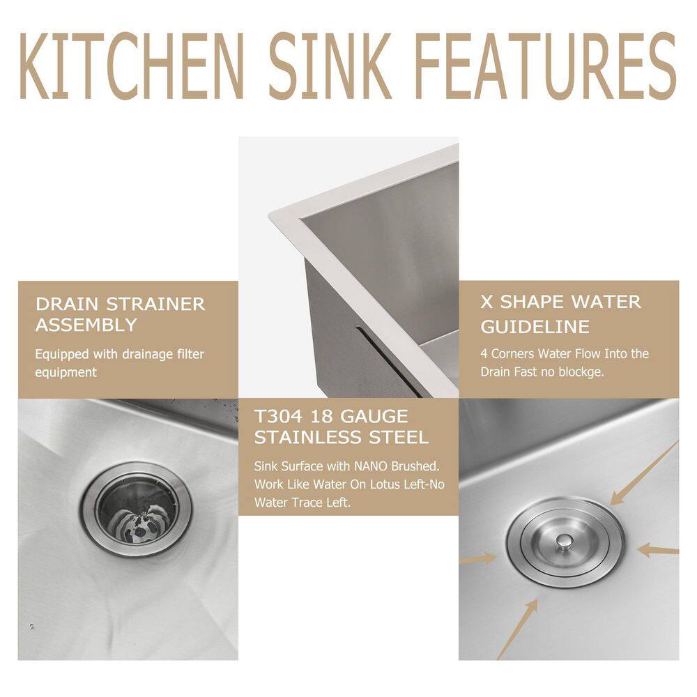 21 in. Undermount Single Bowl 18 Gauge Stainless Steel Bar Sink Kitchen Basin with Bottom Grid & Strainer - Hercitys