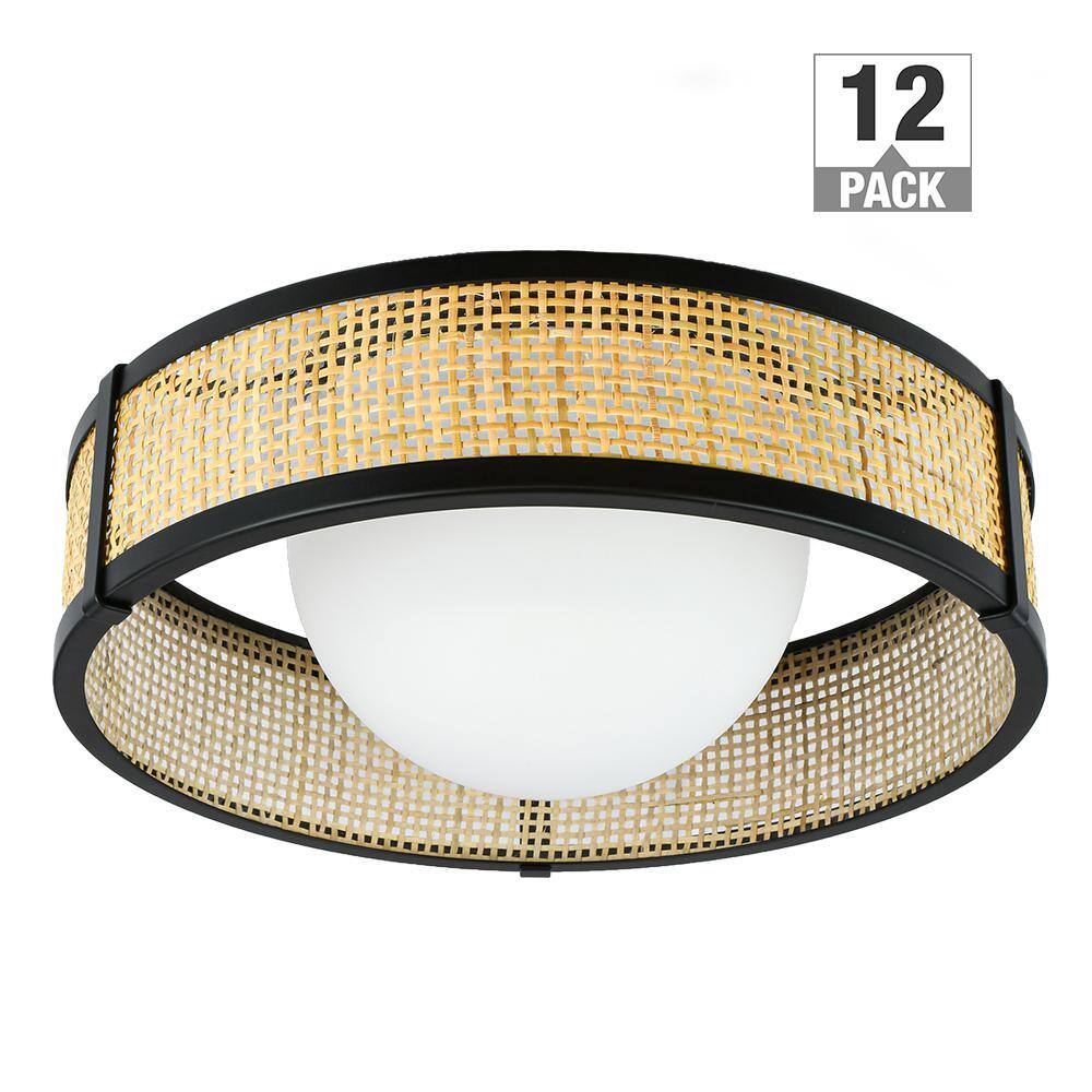 13 in. Modern Farmhouse Rattan LED Flush Mount 1100 Lumens Adjustable CCT - Hercitys
