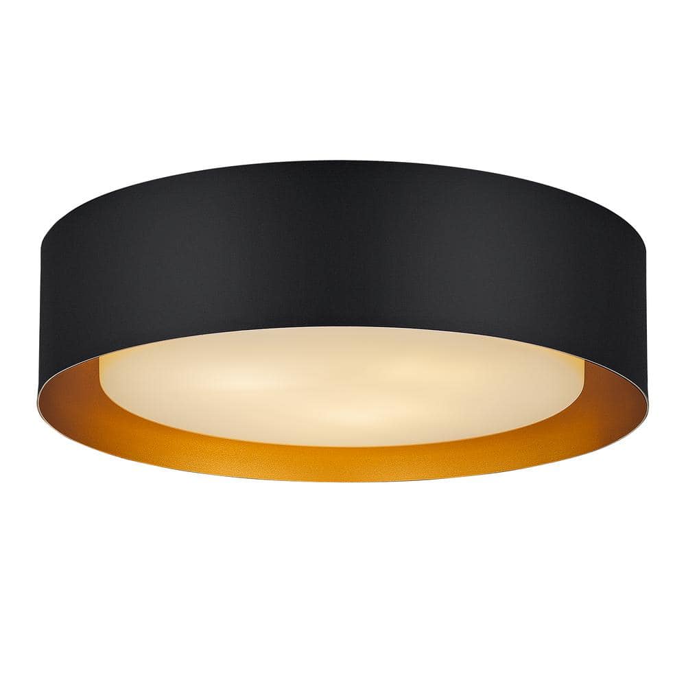 19.7 in. 3-Light Black Flush Mount with Frosted Glass Shade and No Bulbs Included - Hercitys