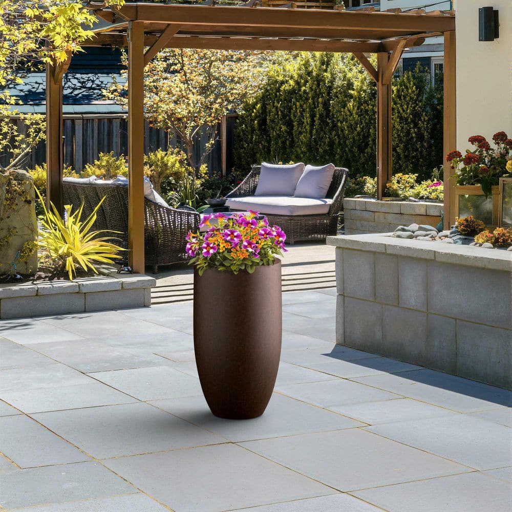 14 in. Large Earthy Brown(Premium Inner) Concrete Round Planter / Pot with Drainage Holes - Hercitys