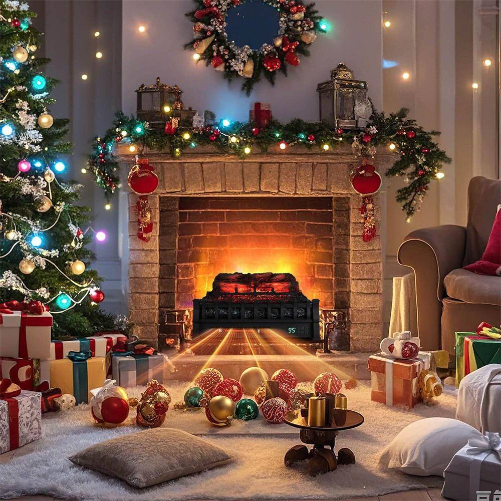23 in. Freestanding Electric Fireplace Heater Fireplace Logs Inserts Infrared Quartz Heater in Black - Hercitys