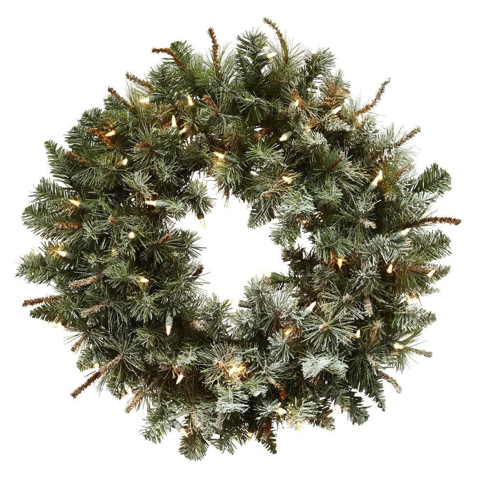 30 in. Lighted Frosted Pine Artificial Wreath - Hercitys