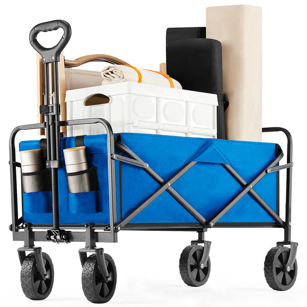 2 cu. ft. Blue Steel Outdoor Garden Cart Multi-Purpose Micro Collapsible Beach Trolley Cart Camping Folding Wagon - Hercitys