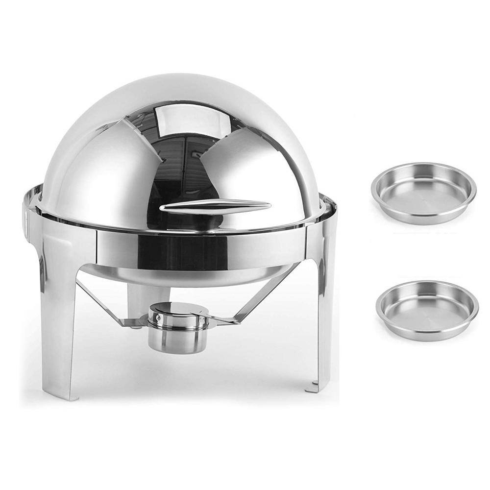5.4 qt. Round Stainless Steel Roll Top Chafer Chafing Dish Set - Hercitys