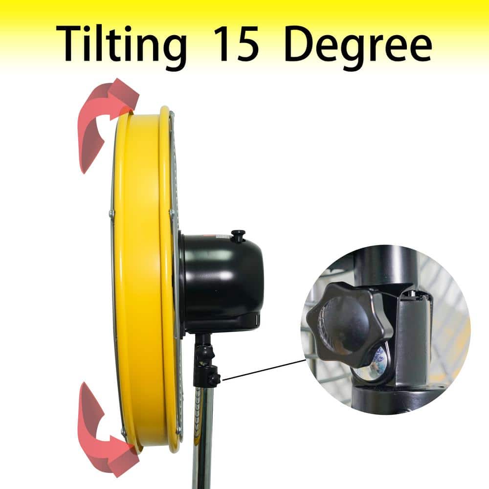 20 in. 3 Speeds High Velocity Pedestal Oscillating Fan in Yellow with 80° Oscillation, Height-adjustable - Hercitys