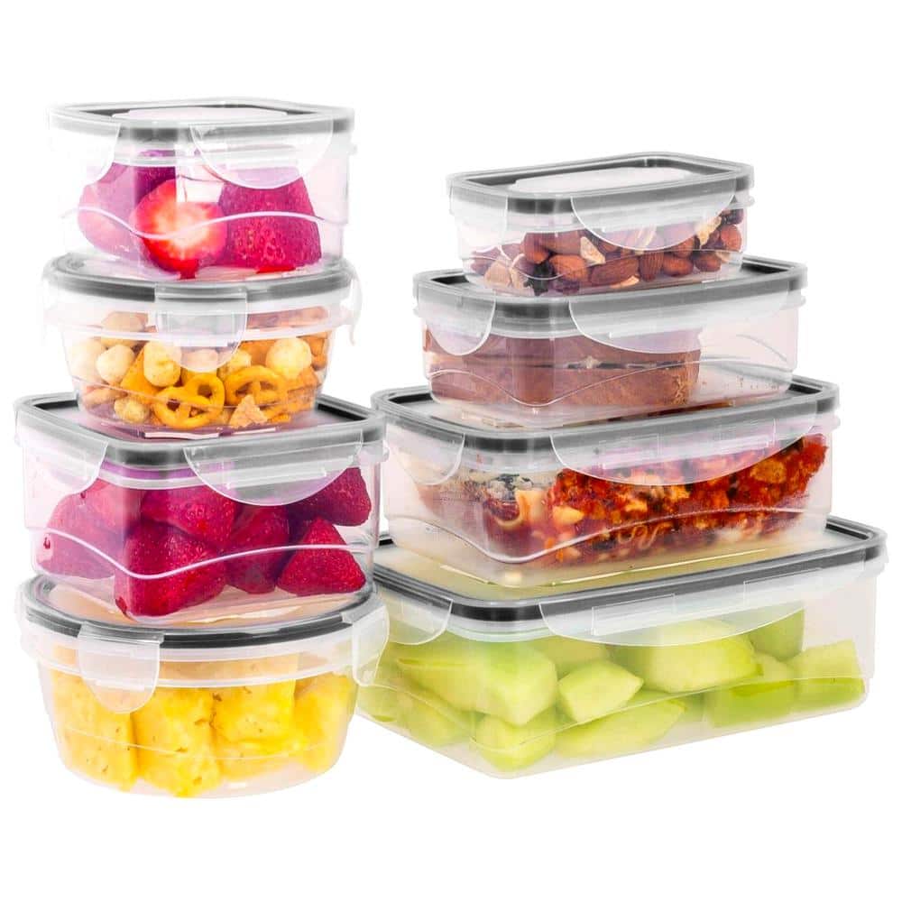 16-Piece Plastic Food Containers with Snap Lock Lids in Black - Hercitys