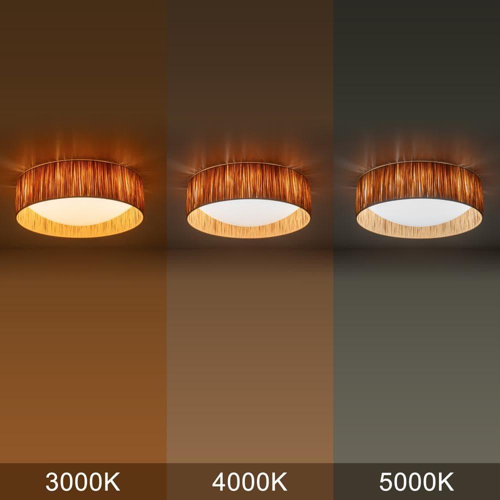 14.25 in. Farmhouse 3CCT LED Flush Mount Ceiling Light with Paper Rope Shade - Hercitys