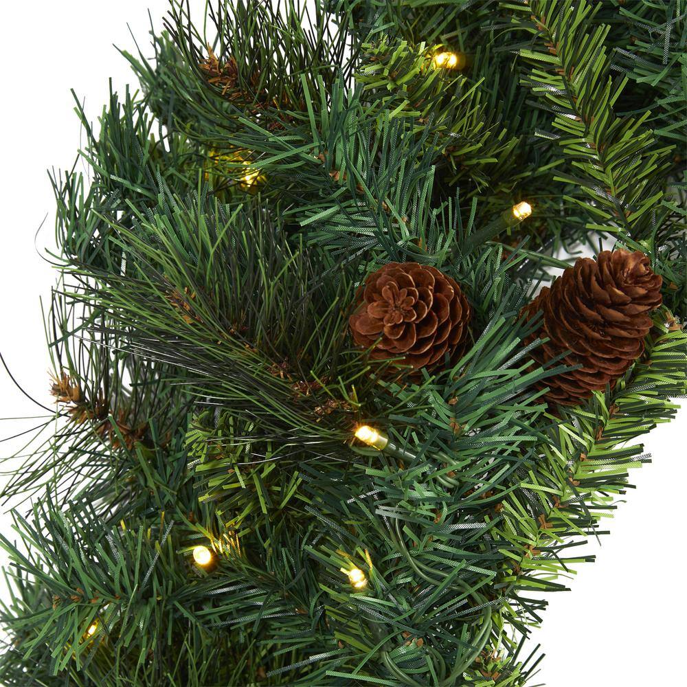 20 in. Pre-Lit Mixed Pine and Pinecone Artificial Christmas Wreath with 35 Clear LED Lights - Hercitys
