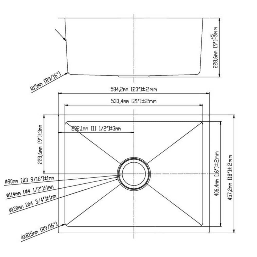 23 in. Single Bowl 18-Gauge Stainless Steel Undermount Small Radius Kitchen Sink - Hercitys