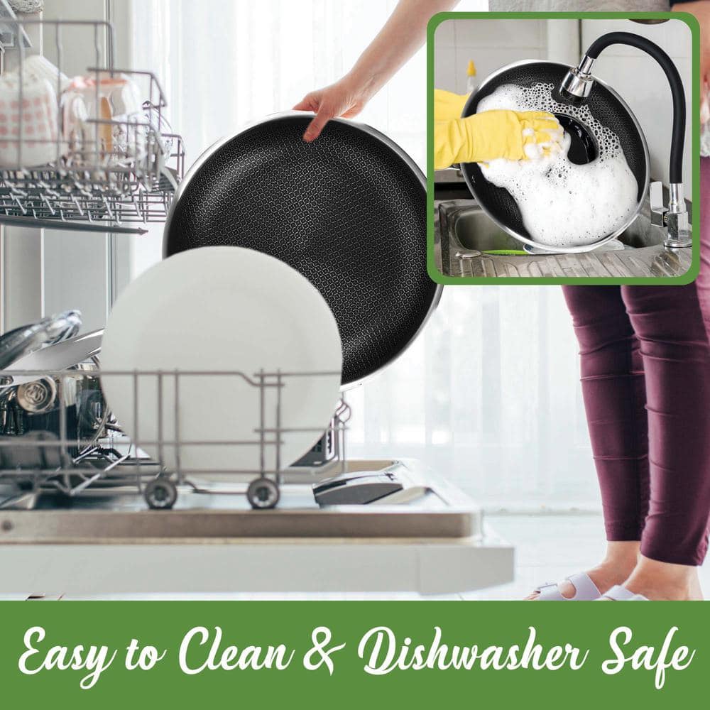 11 in. 3-Ply Hybrid Stainless Steel NonStick Skillet with Glass Lid - Hercitys