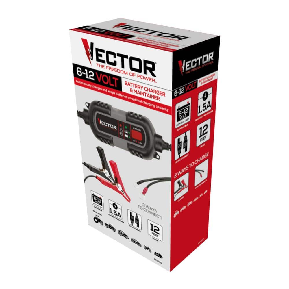 1.5 Amp Battery Charger, Battery Maintainer, Trickle Charger, 6V and 12V, Fully Automatic - Hercitys