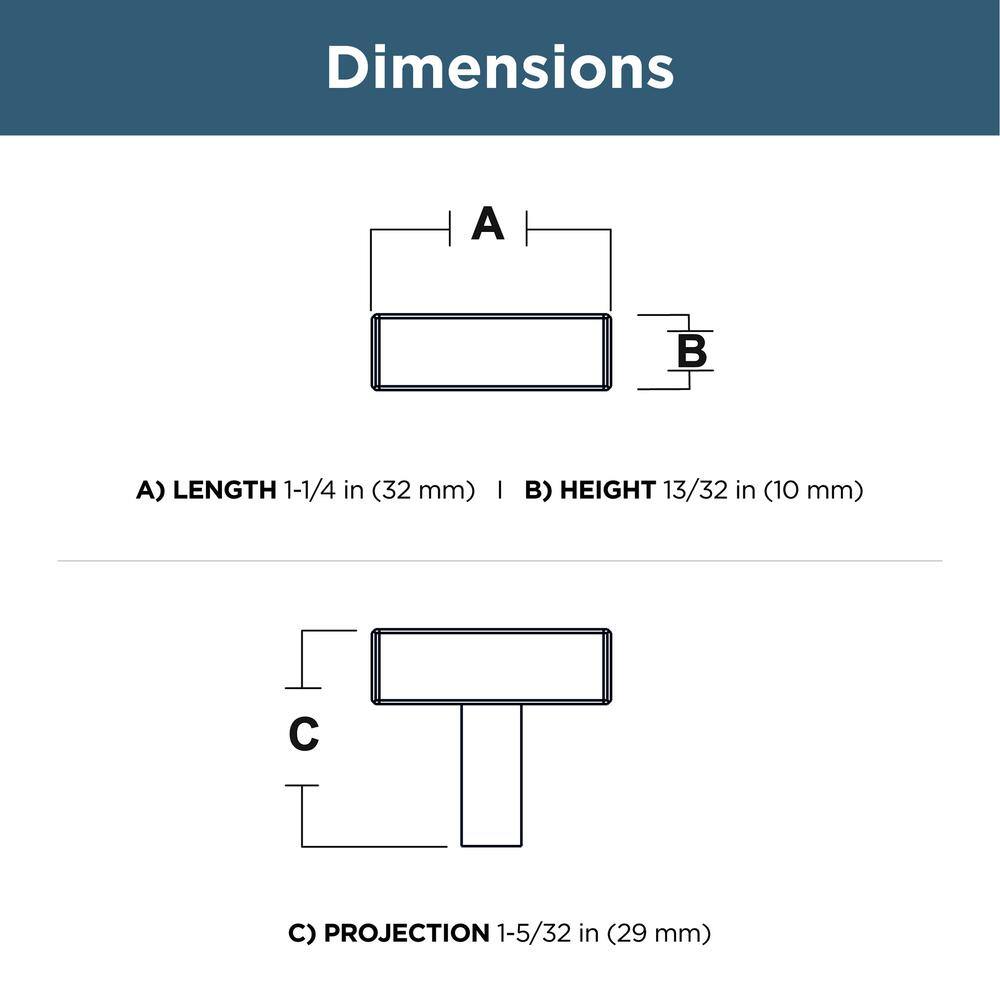 (30-Pack) Simple Square Bar 1-1/4 in. (32 mm) Modern Stainless Steel T-Shaped Bar Cabinet Knobs - Hercitys