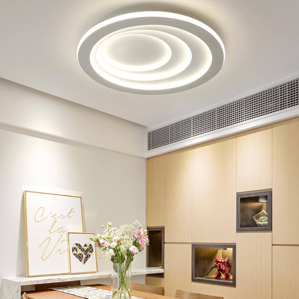 19.68 in. White Modern Simple Style Selectable LED Flush Mount Ceiling Light with Remote Control - Hercitys