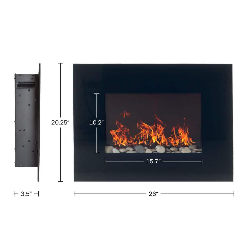26 in. Glass Panel Wall Mount Electric Fireplace and Remote in Black - Hercitys