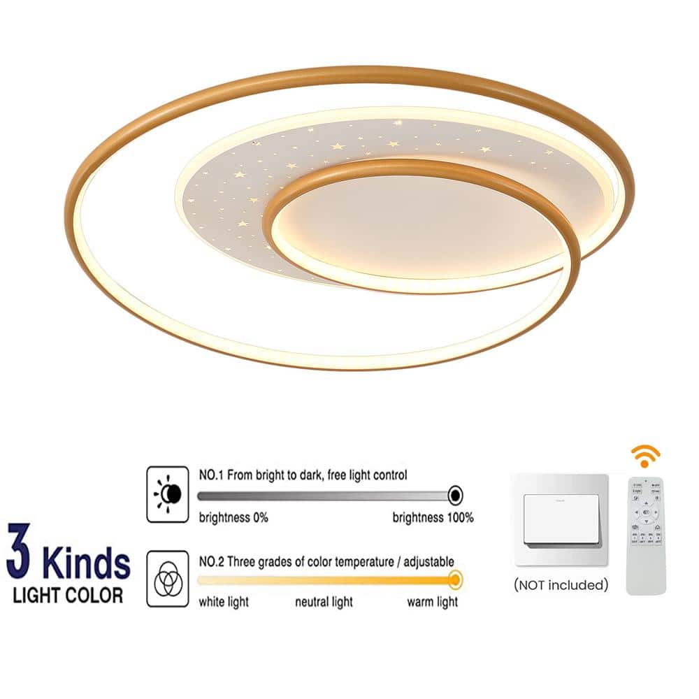 19.68 in. Gold Modern Simple Style Selectable LED Flush Mount Ceiling Light with Remote Control - Hercitys