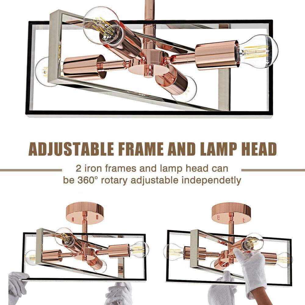 15 in. 4-Light Rose Gold Modern Semi Flush Mount - Hercitys