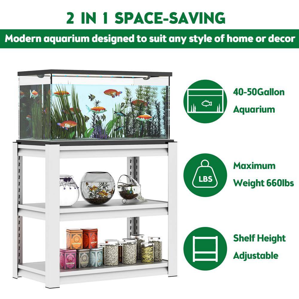 3-Tier Metal Heavy Duty Household Shelving Unit Fish Tank Stand in White ( 31.5 in. W x 34 in. H x 18 in. D) - Hercitys