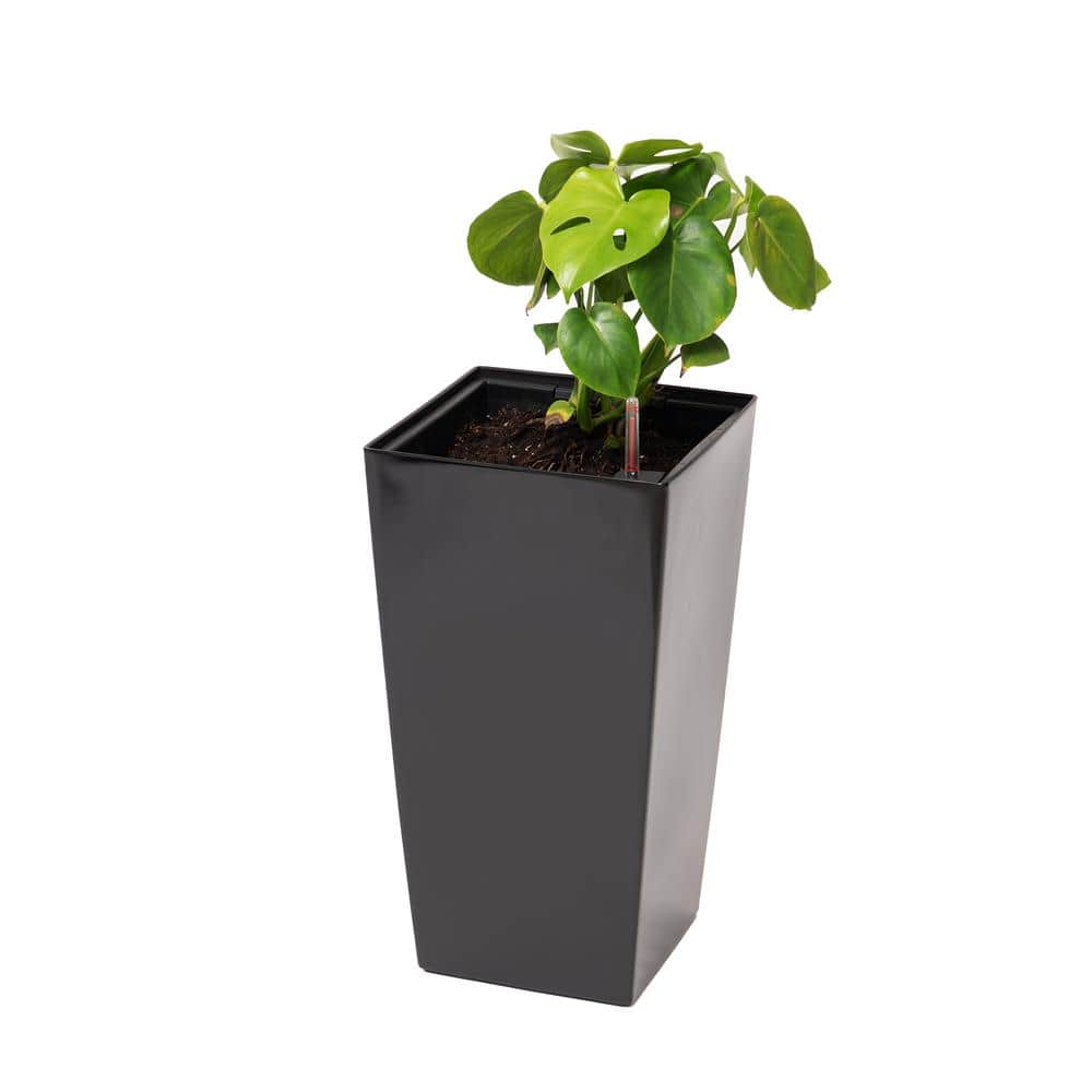 22.4 in. H Black Plastic Self Watering Indoor Outdoor Square Planter Pot Tall Decorative Gardening Pot Home Decor Accent - Hercitys