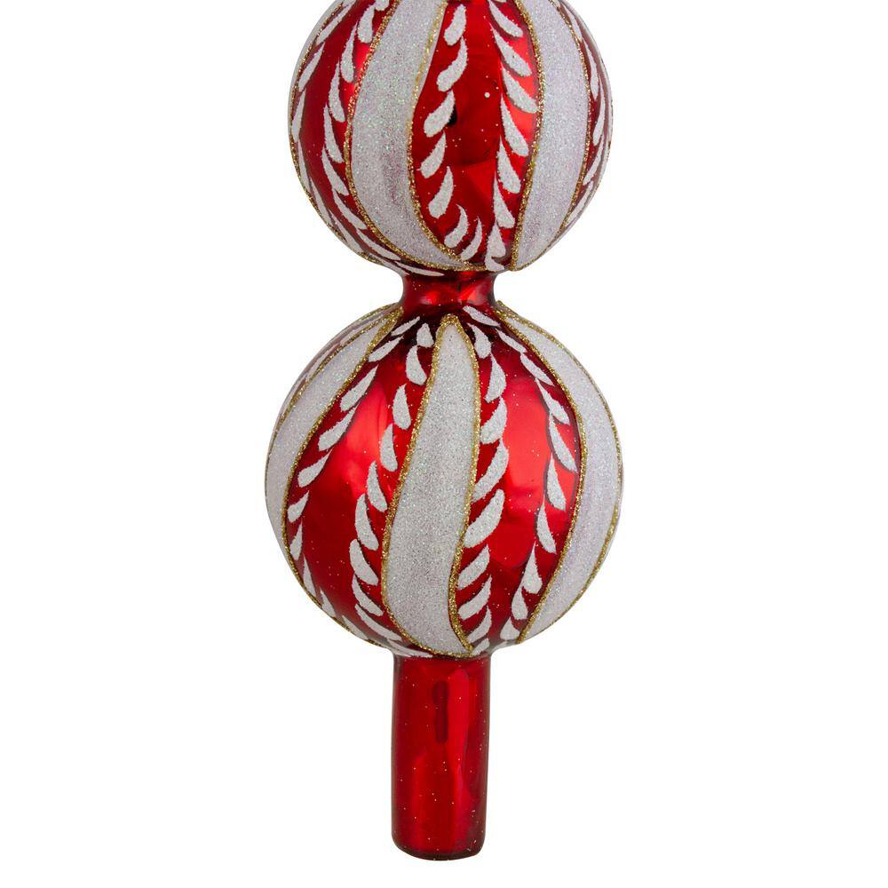 14.75 in. Red and White Glass Finial Christmas Tree Topper - Hercitys