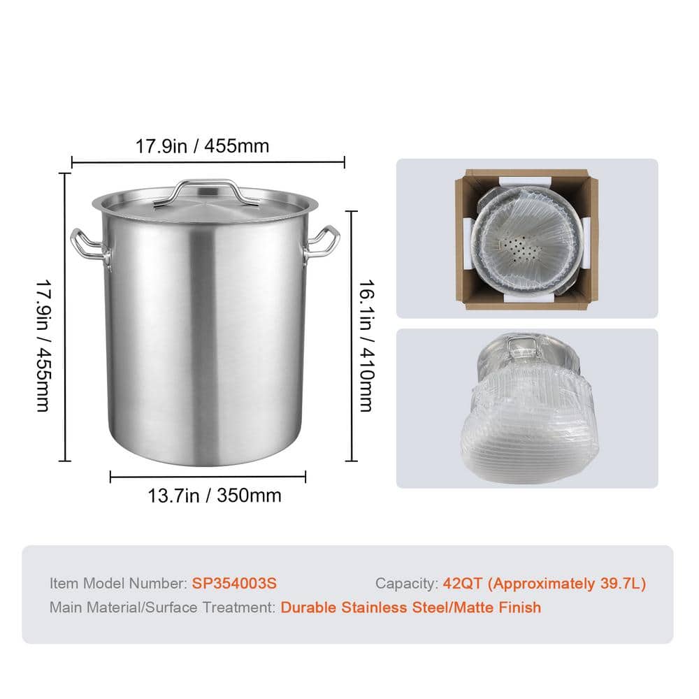 42 qt. Stainless Steel Stock pots Heavy Duty Commercial Grade Stock Pot Large Cooking Pots, Silver - Hercitys