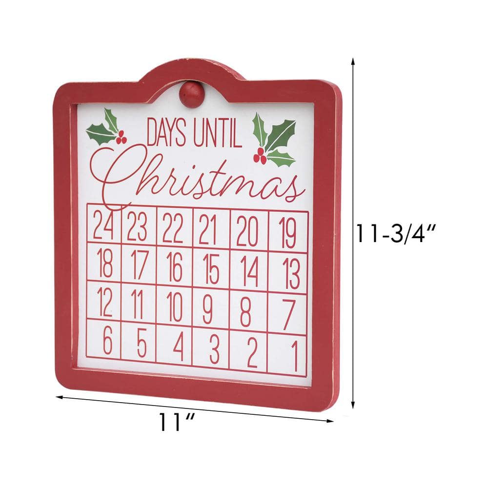 11.75 in. Red Wood Framed Days Until Christmas Wall Countdown Calendar with Magnet - Hercitys