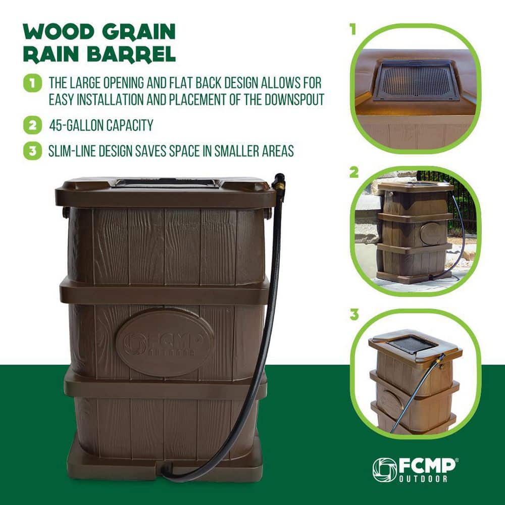 45 Gal. Woodgrain Rain Barrel in Brown - Hercitys